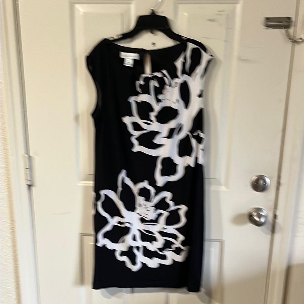 Calvin Klein Black and White Sheath Midi Dress